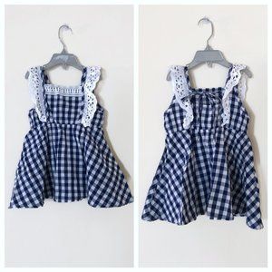 Toddlers Checkered Dress with Lace Trim